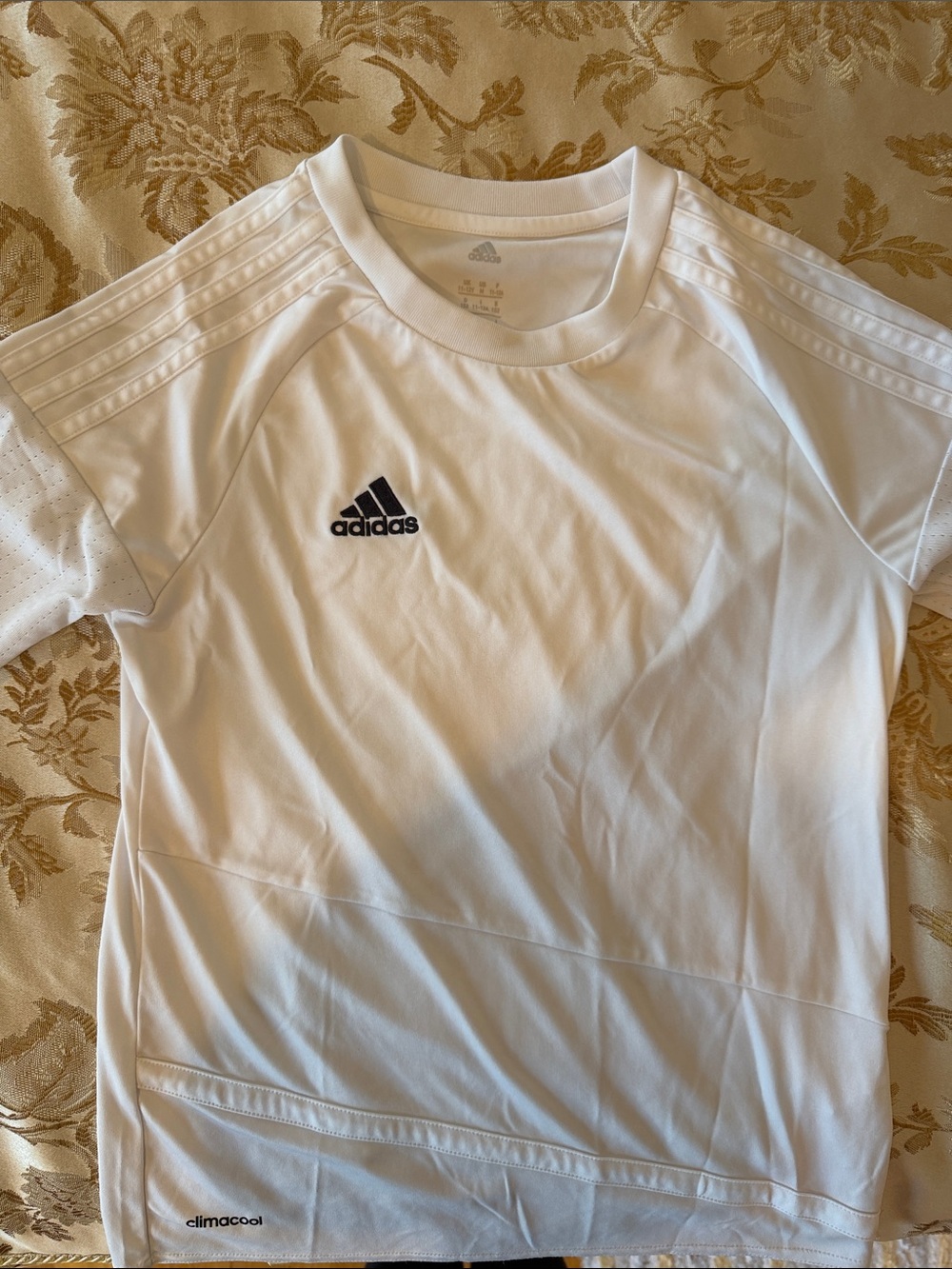 adidas White Kids Short-Sleeve Climalite Athletic Shirt with Black Logo